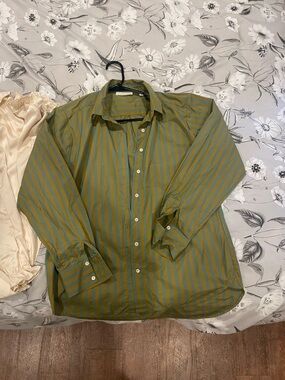 Doen Olive and Mustard Striped Cotton Button-Up Shirt